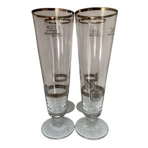 WARSTEINER German Pilsner Beer Glasses Set OF 4 Gold Trim 0,21 Germany